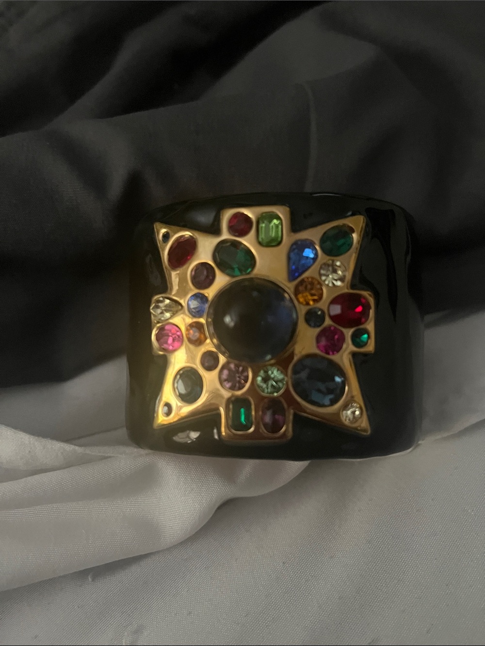 Multicolor Gemstone Accent Black Statement cuff Kenneth j lane vintage..beautif
